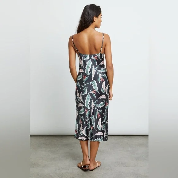 Rails / Mina Dress slip black leaf floral midi silky Paradiso XS